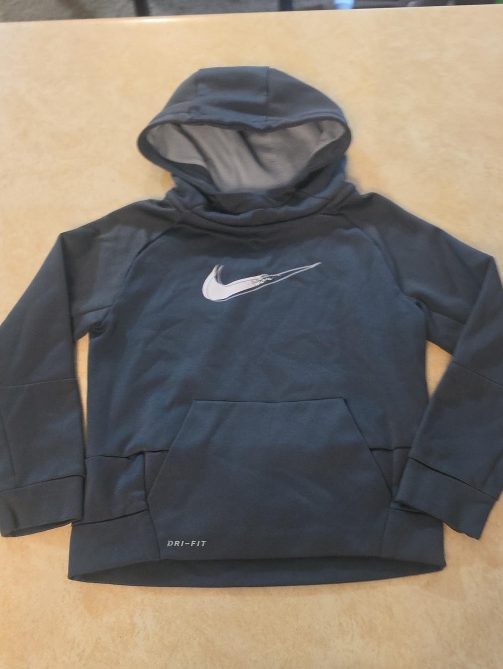 Nike Kids Navy Blue Dri-FIT Hooded Sweatshirt with White Swoosh